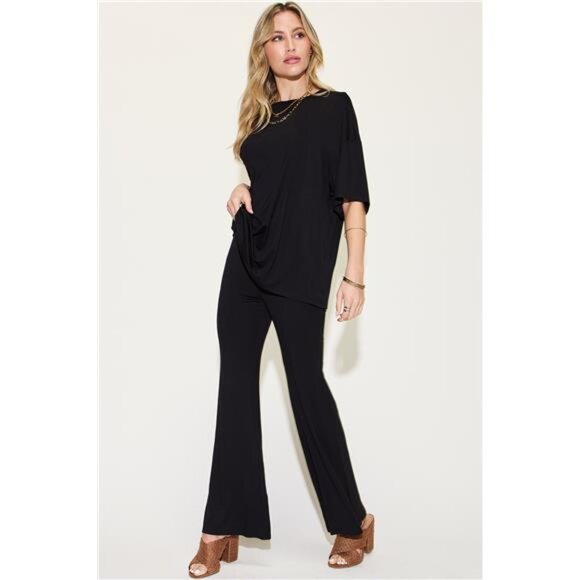 Basic Bae Full Size Bamboo Drop Shoulder T-Shirt and Flare Pants Set - Picture 3 of 16